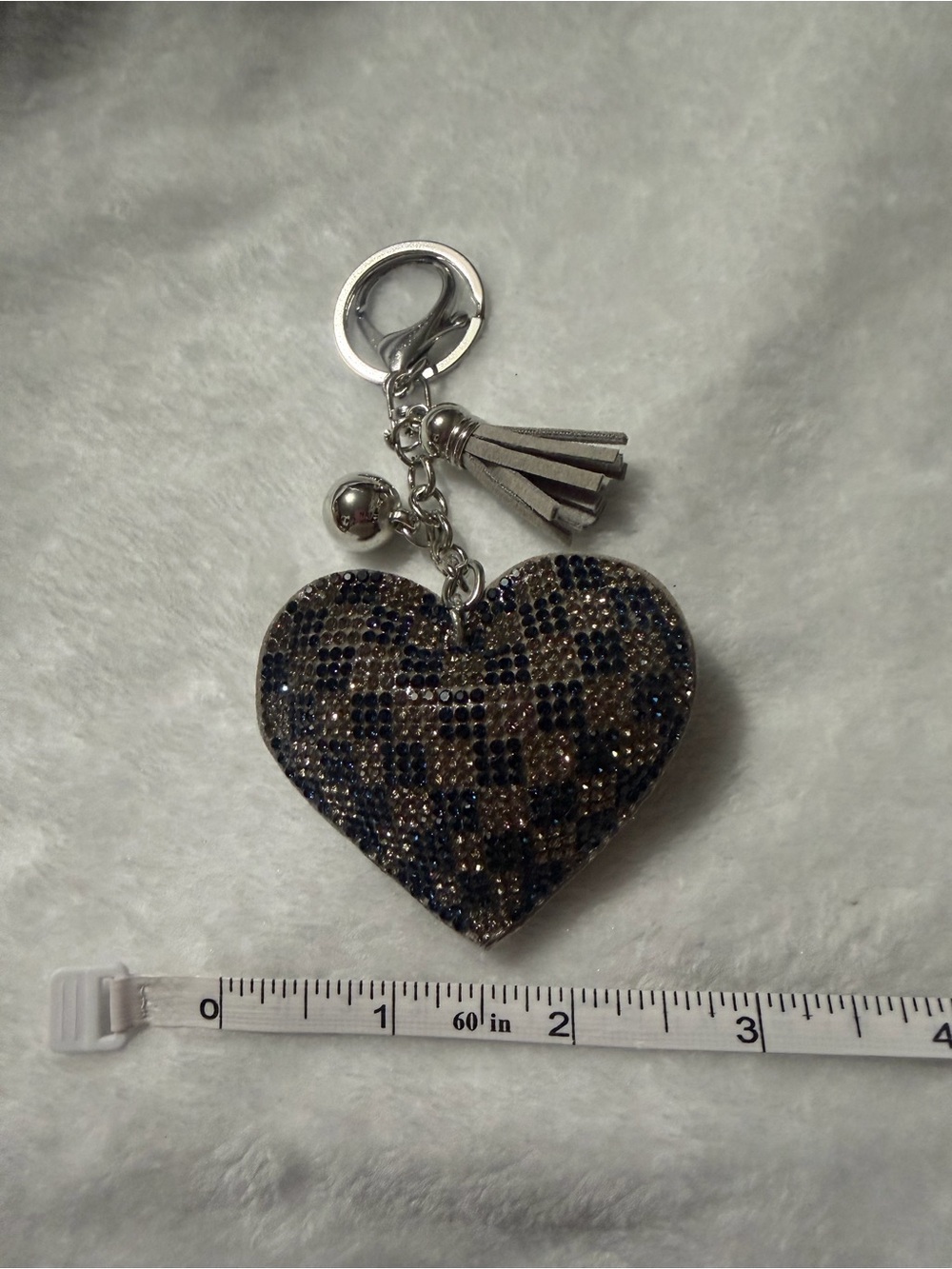 Blue & Grey Checker Plushy Heart Key/ Purse Charm